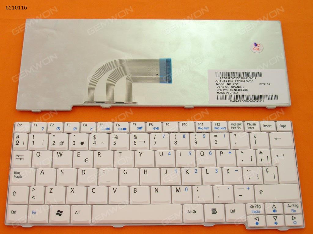 Acer One White Sp Zg5 Nsk Ajf0s 9j N94 F0s Pk1300f04l0 9j N94 s Aezg5p000 Aezg5p001 Mp 08b46e0 Laptop Keyboard